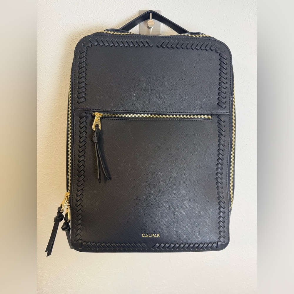 Calpak Kaya Black Laptop Backpack Gold Accents